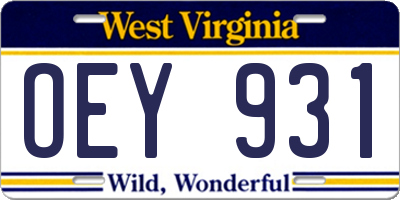 WV license plate OEY931