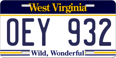 WV license plate OEY932