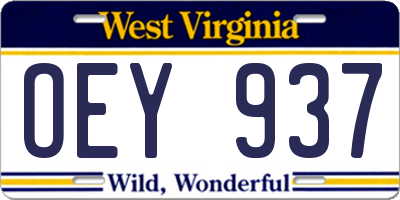 WV license plate OEY937
