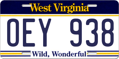WV license plate OEY938