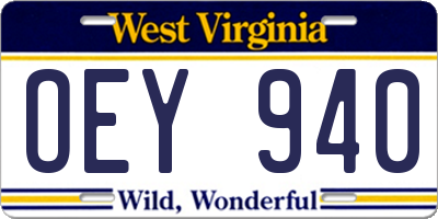 WV license plate OEY940