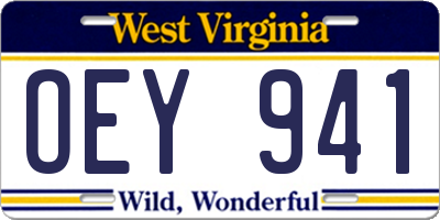 WV license plate OEY941