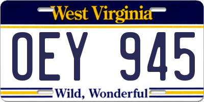 WV license plate OEY945