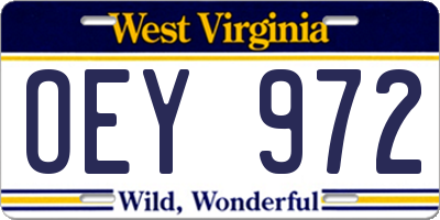 WV license plate OEY972