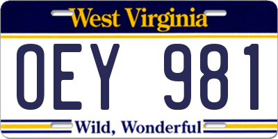 WV license plate OEY981