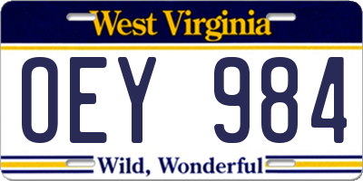 WV license plate OEY984