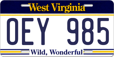WV license plate OEY985