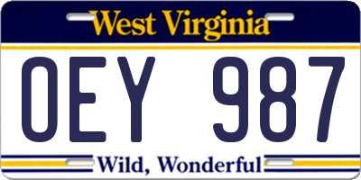 WV license plate OEY987