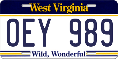 WV license plate OEY989