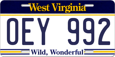 WV license plate OEY992