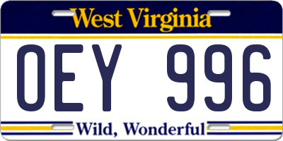 WV license plate OEY996
