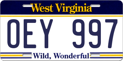 WV license plate OEY997