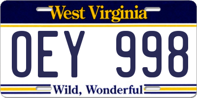 WV license plate OEY998