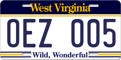 WV license plate OEZ005