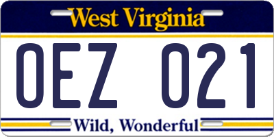 WV license plate OEZ021
