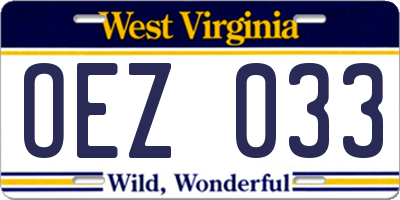 WV license plate OEZ033