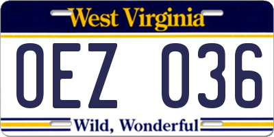 WV license plate OEZ036