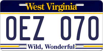 WV license plate OEZ070