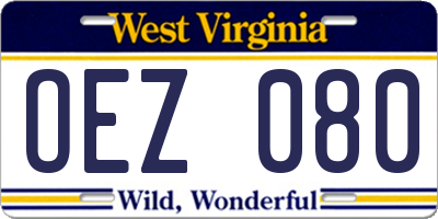 WV license plate OEZ080