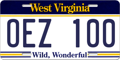 WV license plate OEZ100