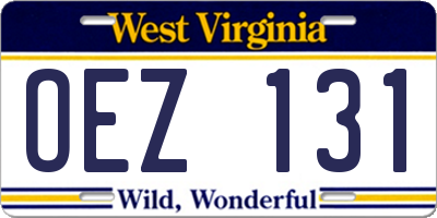 WV license plate OEZ131