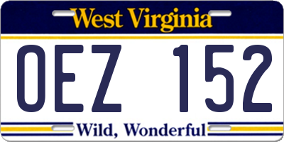 WV license plate OEZ152