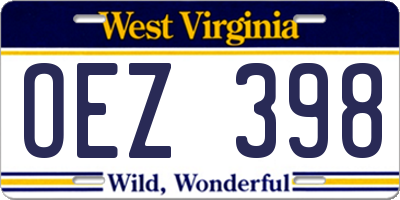 WV license plate OEZ398