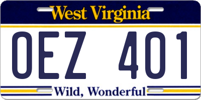 WV license plate OEZ401