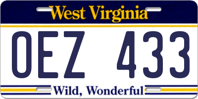 WV license plate OEZ433