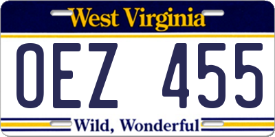 WV license plate OEZ455