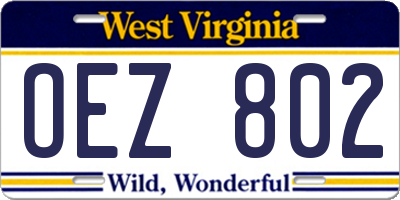 WV license plate OEZ802