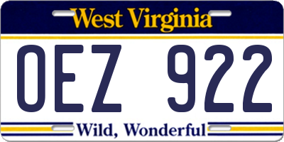 WV license plate OEZ922