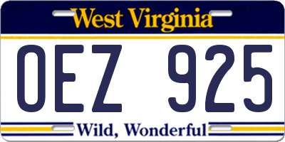 WV license plate OEZ925