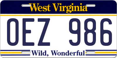 WV license plate OEZ986