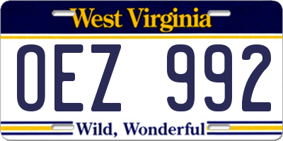 WV license plate OEZ992