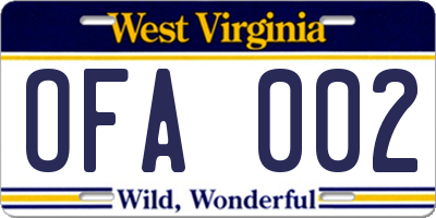 WV license plate OFA002