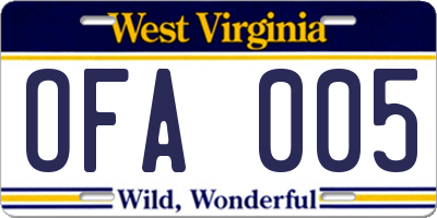 WV license plate OFA005