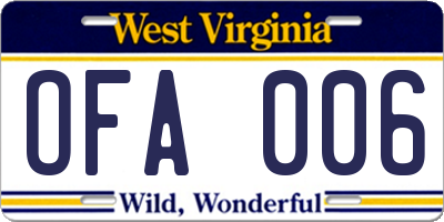WV license plate OFA006