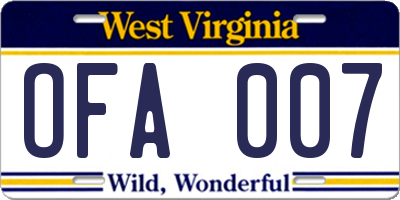 WV license plate OFA007