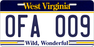 WV license plate OFA009