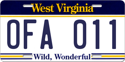 WV license plate OFA011