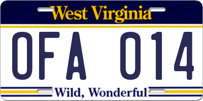 WV license plate OFA014