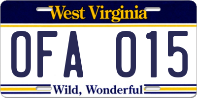 WV license plate OFA015