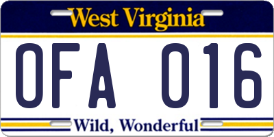 WV license plate OFA016
