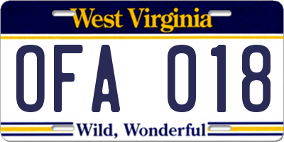 WV license plate OFA018
