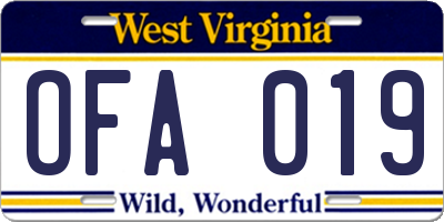 WV license plate OFA019