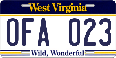 WV license plate OFA023
