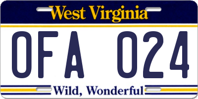 WV license plate OFA024