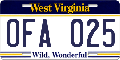 WV license plate OFA025