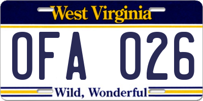 WV license plate OFA026
